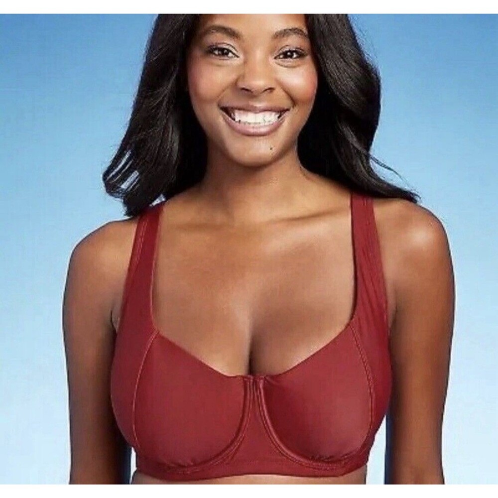 NWT Women's Seamed Pushup Underwire Red Bikini Top - Kona Sol™ Red D/DD Or 8/10